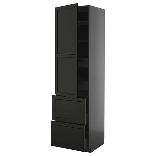 METOD / KNIVSHULT - METOD / KNIVSHULT Hi cab w shlvs/4 drawers/dr/2 frnts, black-grey/Lerhyttan black stained, 60x60x220 cm