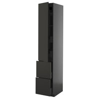 METOD / KNIVSHULT hi cab w shlvs/4 drawers/dr/2 frnts, black-grey/Nickebo matt anthracite, 40x60x220 cm