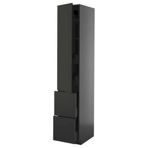 METOD / KNIVSHULT - METOD / KNIVSHULT Hi cab w shlvs/4 drawers/dr/2 frnts, black-grey/Nickebo matt anthracite, 40x60x220 cm