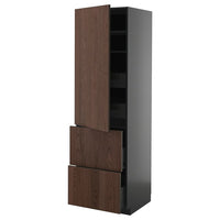 METOD / KNIVSHULT hi cab w shlvs/4 drawers/dr/2 frnts, black-grey/Sinarp brown, 60x60x200 cm