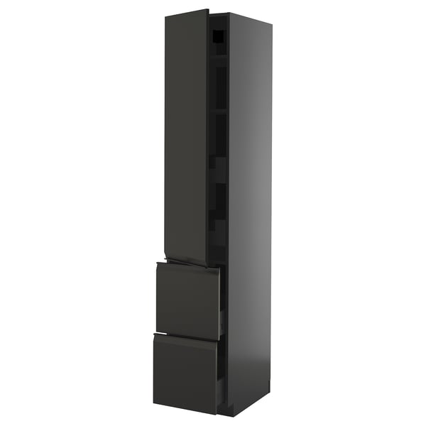 METOD / KNIVSHULT hi cab w shlvs/4 drawers/dr/2 frnts, black-grey/Upplöv matt anthracite, 40x60x220 cm