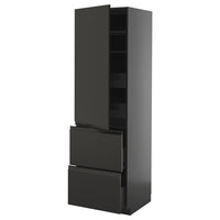 METOD / KNIVSHULT hi cab w shlvs/4 drawers/dr/2 frnts, black-grey/Upplöv matt anthracite, 60x60x200 cm