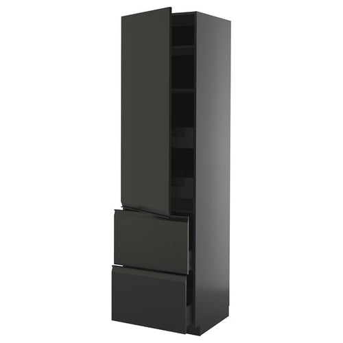 METOD / KNIVSHULT - METOD / KNIVSHULT Hi cab w shlvs/4 drawers/dr/2 frnts, black-grey/Upplöv matt anthracite, 60x60x220 cm