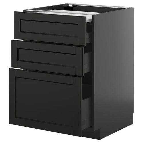 METOD / KNIVSHULT - METOD / KNIVSHULT Bc w pull-out work surface/3drw, black-grey/Lerhyttan black stained, 60x60 cm