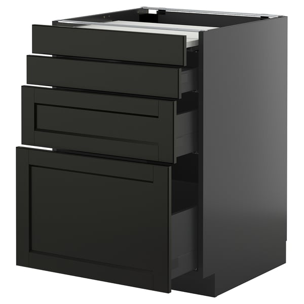 METOD / KNIVSHULT - METOD / KNIVSHULT Bc w pull-out work surface/3drw, black-grey/Lerhyttan black stained, 60x60 cm