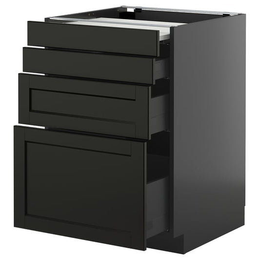 METOD / KNIVSHULT - METOD / KNIVSHULT Bc w pull-out work surface/3drw, black-grey/Lerhyttan black stained, 60x60 cm