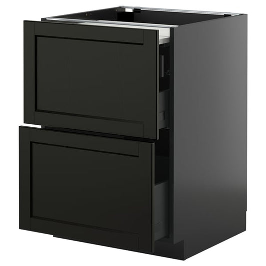METOD / KNIVSHULT - METOD / KNIVSHULT Bc w pull-out work surface/3drw, black-grey/Lerhyttan black stained, 60x60 cm