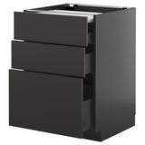 METOD / KNIVSHULT bc w pull-out work surface/3drw, black-grey/Nickebo matt anthracite, 60x60 cm