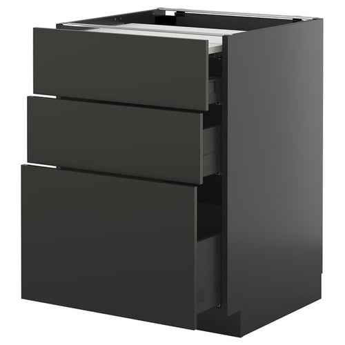 METOD / KNIVSHULT - METOD / KNIVSHULT Bc w pull-out work surface/3drw, black-grey/Nickebo matt anthracite, 60x60 cm