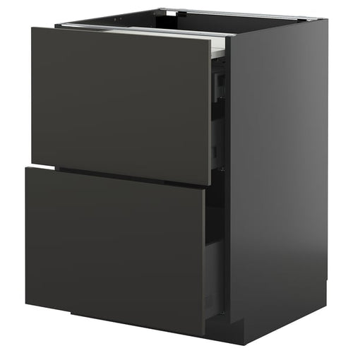 METOD / KNIVSHULT Furniture / Extr/3 drawers, black-grey/Nickebo anthracite matt, 60x60 cm
