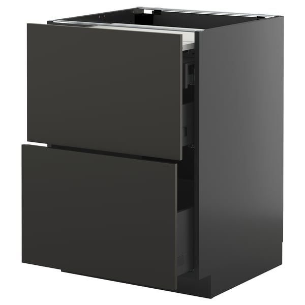 METOD / KNIVSHULT Furniture / Extr/3 drawers, black-grey/Nickebo anthracite matt, 60x60 cm