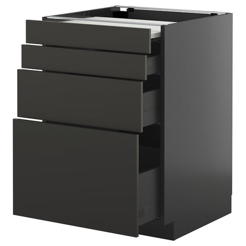METOD / KNIVSHULT - METOD / KNIVSHULT Bc w pull-out work surface/3drw, black-grey/Nickebo matt anthracite, 60x60 cm