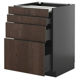 METOD / KNIVSHULT bc w pull-out work surface/3drw, black-grey/Sinarp brown, 60x60 cm