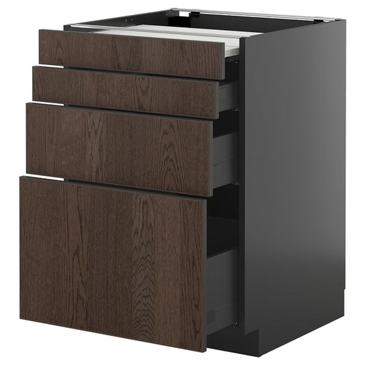 METOD / KNIVSHULT - METOD / KNIVSHULT Bc w pull-out work surface/3drw, black-grey/Sinarp brown, 60x60 cm