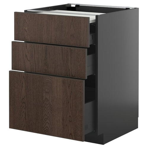 METOD / KNIVSHULT - METOD / KNIVSHULT Bc w pull-out work surface/3drw, black-grey/Sinarp brown, 60x60 cm