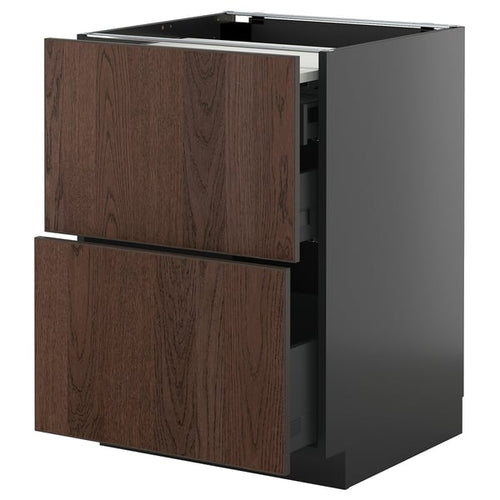 METOD / KNIVSHULT Furniture/Extr/3 drawers, black-grey/Sinarp brown, 60x60 cm