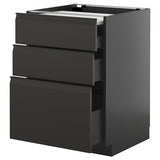METOD / KNIVSHULT bc w pull-out work surface/3drw, black-grey/Upplöv matt anthracite, 60x60 cm