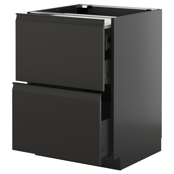 METOD / KNIVSHULT bc w pull-out work surface/3drw, black-grey/Upplöv matt anthracite, 60x60 cm
