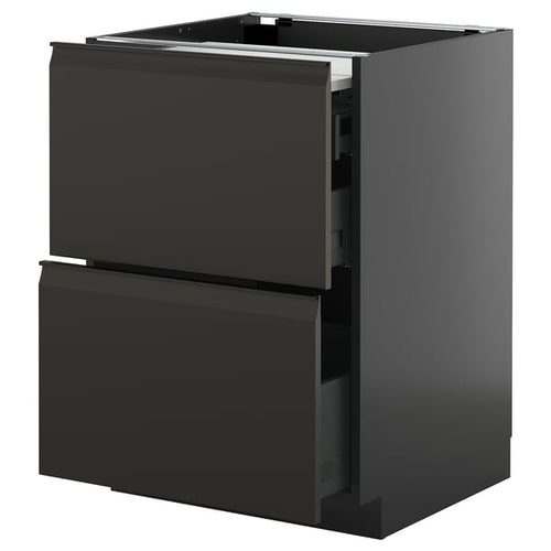 METOD / KNIVSHULT Furniture/extr/3 drawers, black-grey/Upplöv anthracite matte, 60x60 cm