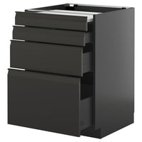 METOD / KNIVSHULT bc w pull-out work surface/3drw, black-grey/Upplöv matt anthracite, 60x60 cm