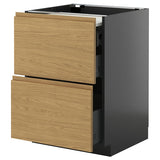 METOD / KNIVSHULT bc w pull-out work surface/3drw, black-grey/Voxtorp oak effect, 60x60 cm