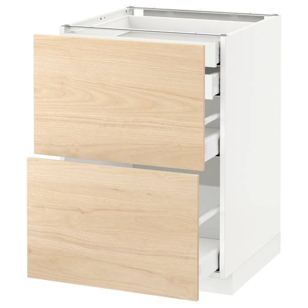 METOD / MAXIMERA base cb 2 frnts/2 low/1 md/1 hi drw, white/Askersund light ash effect, 60x60 cm