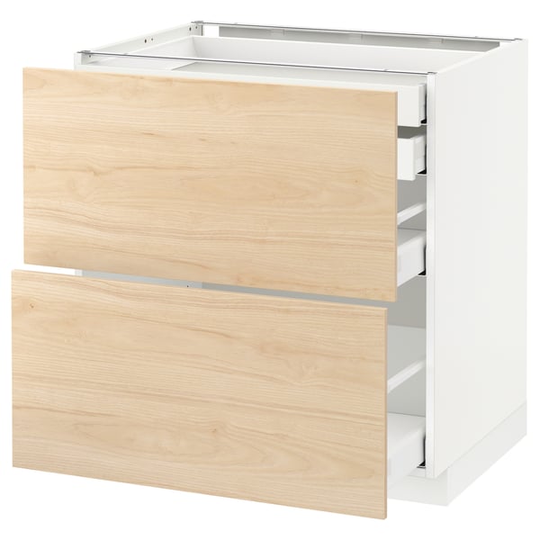 METOD / MAXIMERA base cb 2 frnts/2 low/1 md/1 hi drw, white/Askersund light ash effect, 80x60 cm
