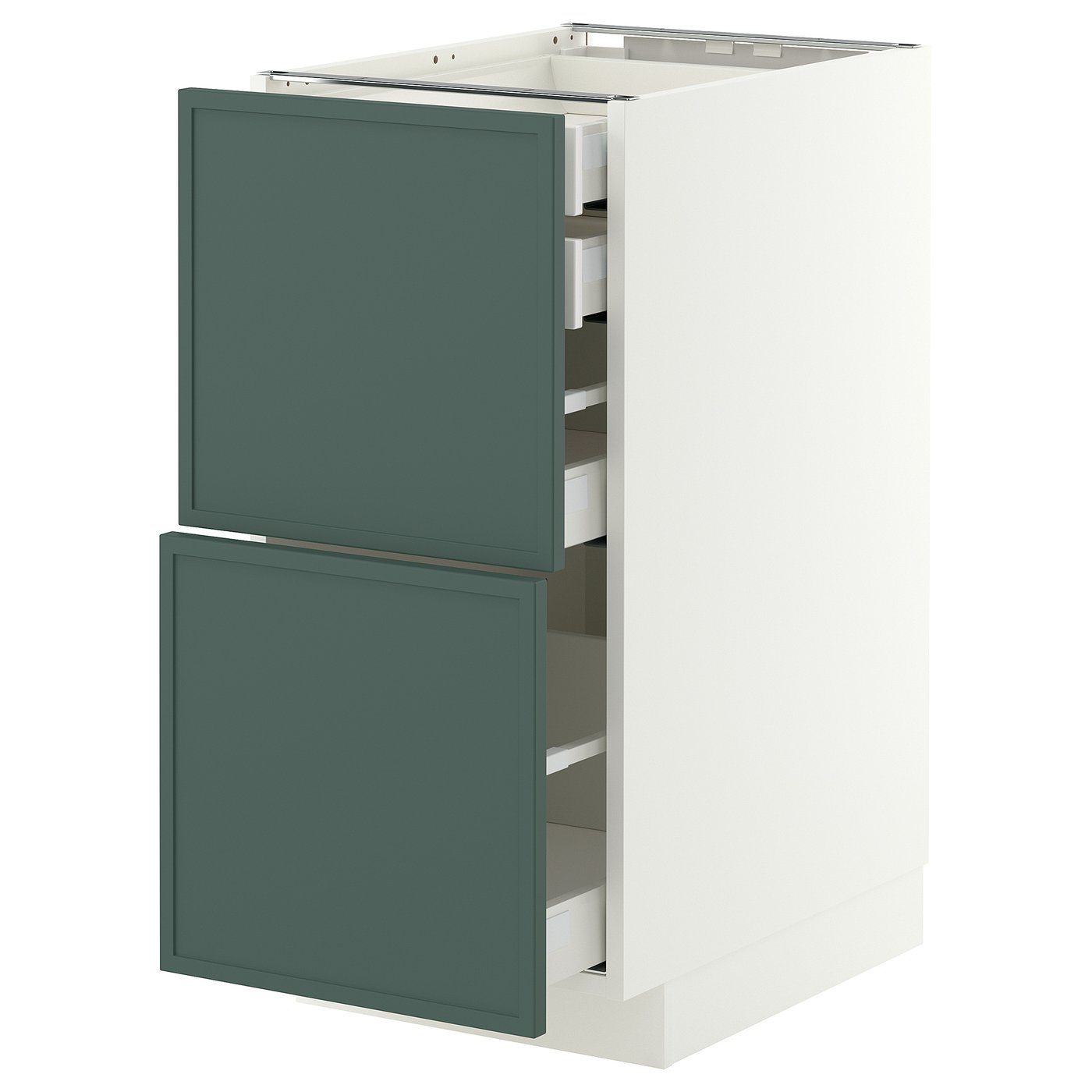 METOD / MAXIMERA base cb 2 frnts/2 low/1 md/1 hi drw, white/Aspudden dark grey-green, 40x60 cm