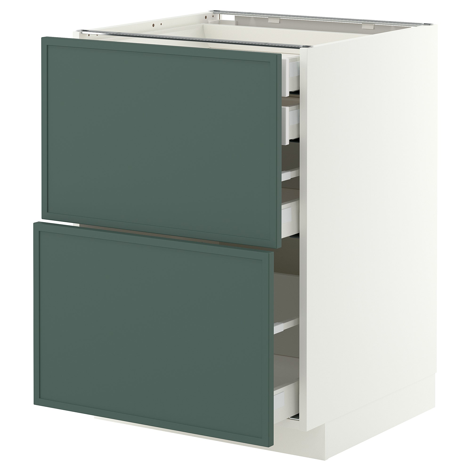 METOD / MAXIMERA base cb 2 frnts/2 low/1 md/1 hi drw, white/Aspudden dark grey-green, 60x60 cm