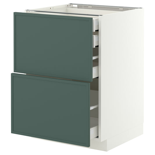 METOD / MAXIMERA base cb 2 frnts/2 low/1 md/1 hi drw, white/Aspudden dark grey-green, 60x60 cm