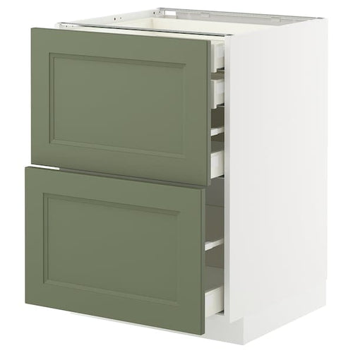 METOD / MAXIMERA base cb 2 frnts/2 low/1 md/1 hi drw, white/Axstad grey-green, 60x60 cm