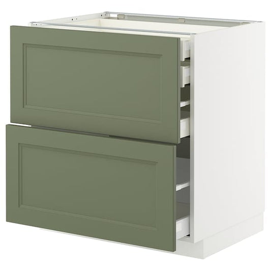 Ikea METOD / MAXIMERA - Mob 2front/2casset bass/1med/1alt, bianco/Axstad grigio-verde,80x60 cm