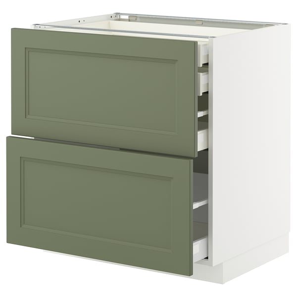 METOD / MAXIMERA base cb 2 frnts/2 low/1 md/1 hi drw, white/Axstad grey-green, 80x60 cm