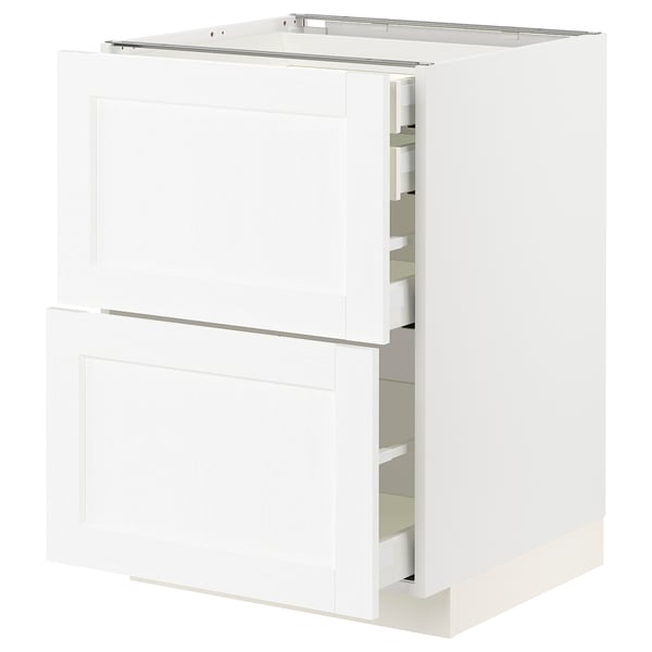 METOD / MAXIMERA base cb 2 frnts/2 low/1 md/1 hi drw, white Enköping/white wood effect, 60x60 cm