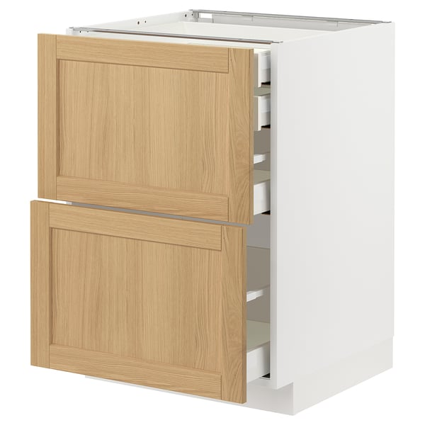 METOD / MAXIMERA base cb 2 frnts/2 low/1 md/1 hi drw, white/Forsbacka oak, 60x60 cm