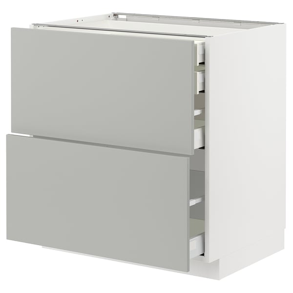 METOD / MAXIMERA base cb 2 frnts/2 low/1 md/1 hi drw, white/Havstorp light grey, 80x60 cm