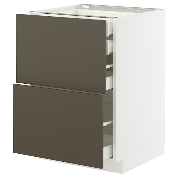 METOD / MAXIMERA - Base cb 2 frnts/2 low/1 md/1 hi drw, white/Havstorp brown-beige, 60x60 cm