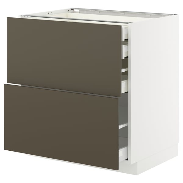 METOD / MAXIMERA base cb 2 frnts/2 low/1 md/1 hi drw, white/Havstorp brown-beige, 80x60 cm