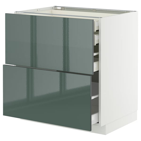 METOD / MAXIMERA - METOD / MAXIMERA Base cb 2 frnts/2 low/1 md/1 hi drw, white/Kallarp high-gloss dark grey-green, 80x60 cm
