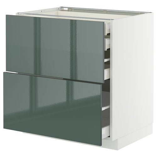 METOD / MAXIMERA base cb 2 frnts/2 low/1 md/1 hi drw, white/Kallarp high-gloss dark grey-green, 80x60 cm
