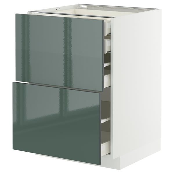 METOD / MAXIMERA - METOD / MAXIMERA Base cb 2 frnts/2 low/1 md/1 hi drw, white/Kallarp high-gloss dark grey-green, 60x60 cm