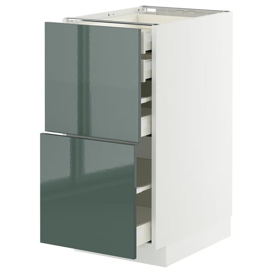METOD / MAXIMERA - METOD / MAXIMERA Base cb 2 frnts/2 low/1 md/1 hi drw, white/Kallarp high-gloss dark grey-green, 40x60 cm