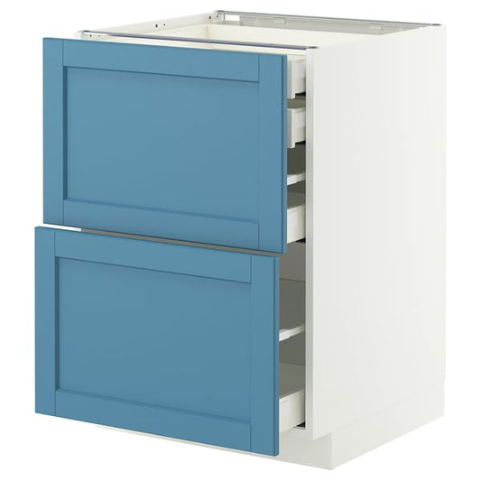 METOD / MAXIMERA mob 2front/2casset bass/1med/1alt, white/Lerhyttan blue, 60x60 cm