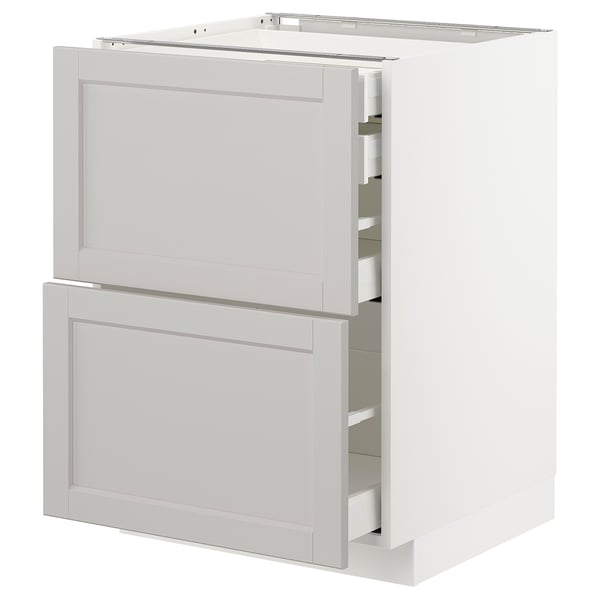 METOD / MAXIMERA base cb 2 frnts/2 low/1 md/1 hi drw, white/Lerhyttan light grey, 60x60 cm