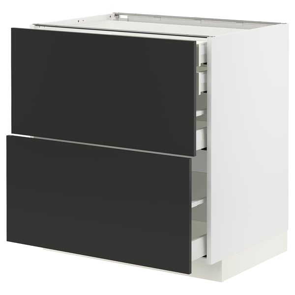 METOD / MAXIMERA base cb 2 frnts/2 low/1 md/1 hi drw, white/Nickebo matt anthracite, 80x60 cm