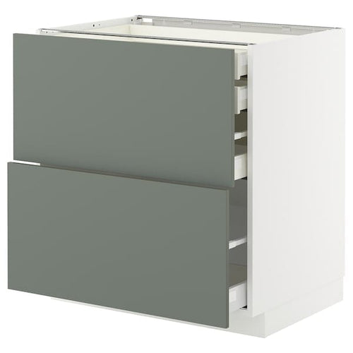 METOD / MAXIMERA base cb 2 frnts/2 low/1 md/1 hi drw, white/Nickebo matt grey-green, 80x60 cm