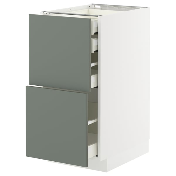 METOD / MAXIMERA base cb 2 frnts/2 low/1 md/1 hi drw, white/Nickebo matt grey-green, 40x60 cm