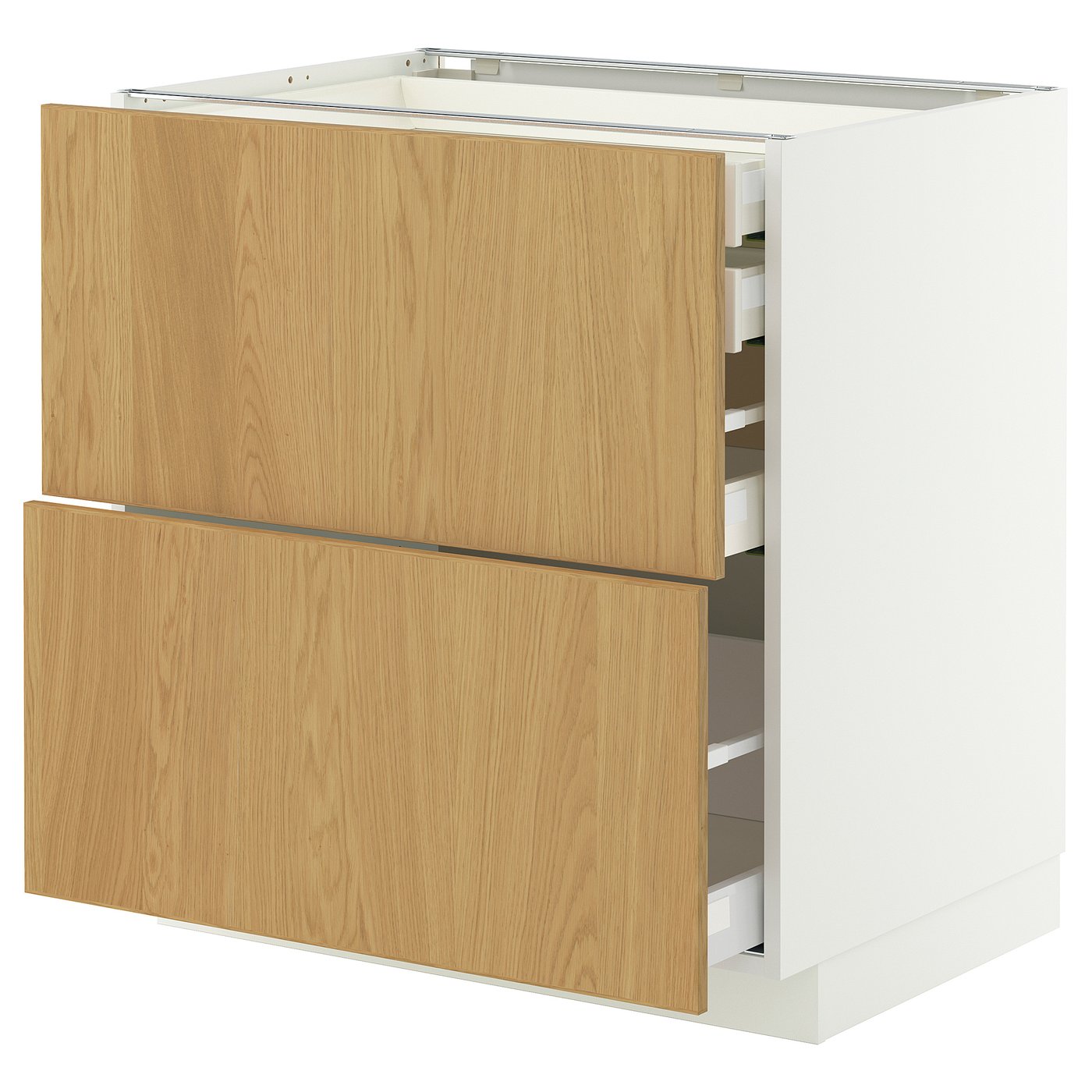 METOD / MAXIMERA base cb 2 frnts/2 low/1 md/1 hi drw, white/Sinarp oak veneer, 80x60 cm