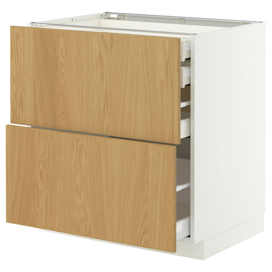 METOD / MAXIMERA base cb 2 frnts/2 low/1 md/1 hi drw, white/Sinarp oak veneer, 80x60 cm