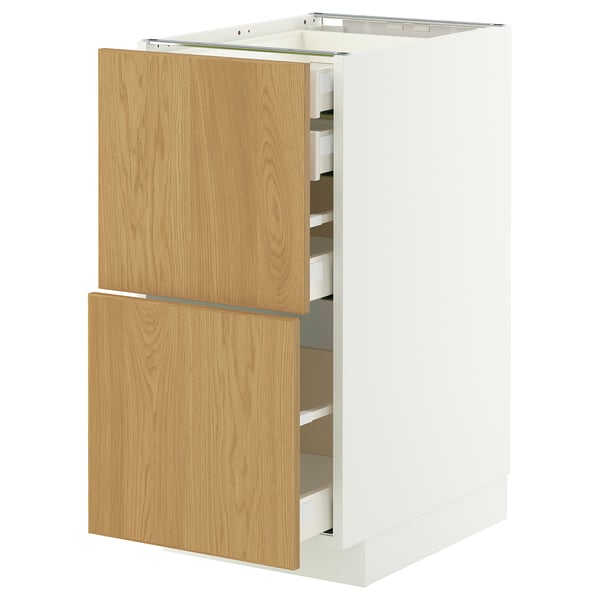METOD / MAXIMERA mob 2front/2casset bass/1med/1alt, white/Sinarp oak veneer, 40x60 cm